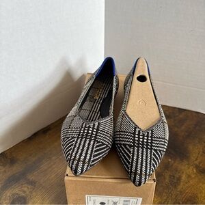 Rothy’s Women’s The Point Flat Size 5.5 Black Glen Plaid MSRP $149 NEW Rare